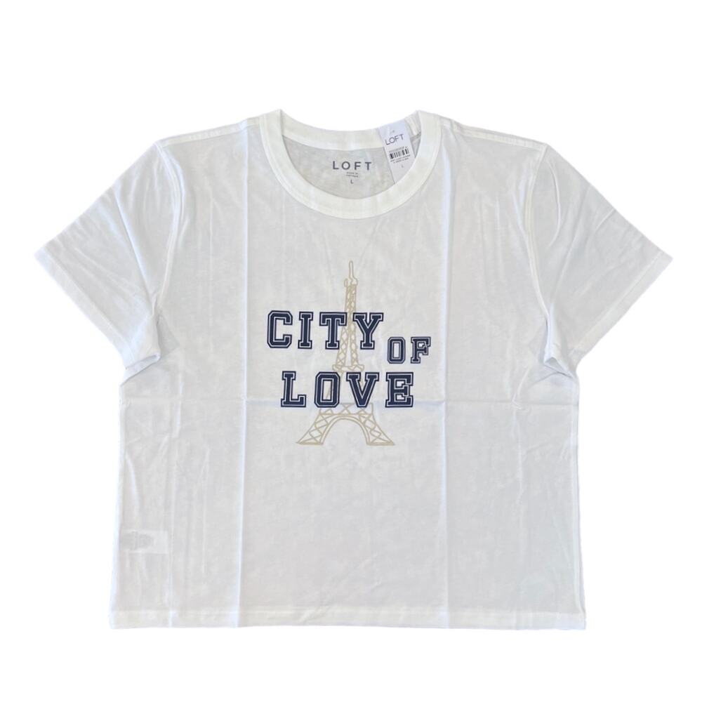 NWT LOFT White Paris City Of Love Relaxed Crew Tee